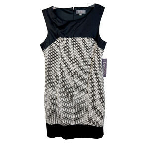 Luxology Sheath Dress Women's Size 4 Black White Sleeveless Lined Career Office